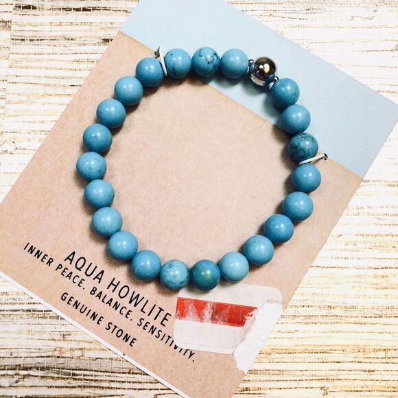 732 AQUA HOWLITE inner peace, balance, genuine stone bracelet $75 - Picture 1 of 1